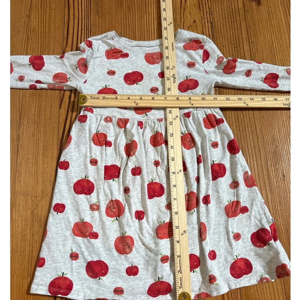 Old‎ Navy Apple Print Dress Kids Gray Red Long Sleeve Fruit School SIZE 5T